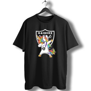 Las Vegas Raiders Unicorn Dabbing With Rainbow Mane In Shield T-Shirt