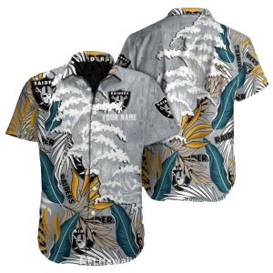 Las Vegas Raiders Vintage Wave And Leaf Pattern Hawaiian Shirt
