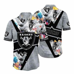 Las Vegas Raiders Zigzag Botanical Hawaiian Shirt