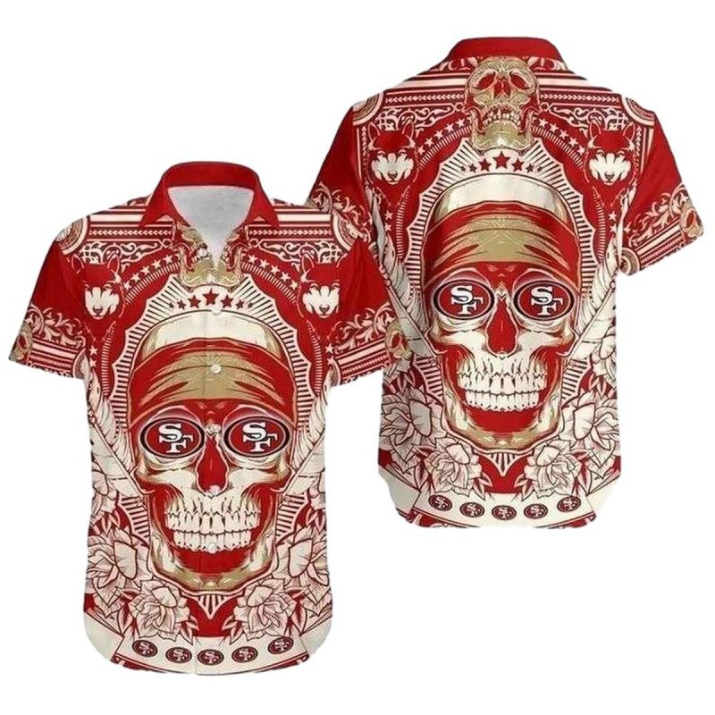 Legacy Skull And Hibiscus San Francisco 49Ers Hawaiian Shirt 1