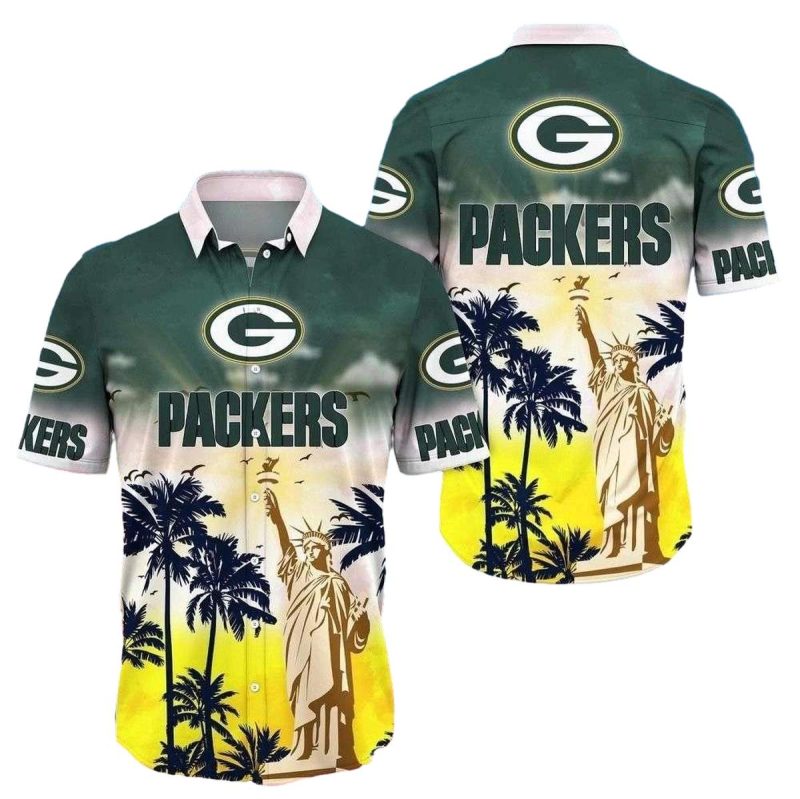 Liberty Palm Green Bay Packers Statue Of Freedom Hawaiian Shirt 1