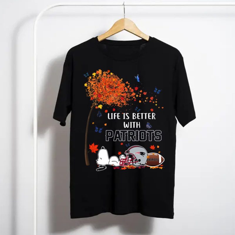 Life Is Better With Patriots New England Football Autumn Leaves And Snoopy T Shirt T Shirt 1