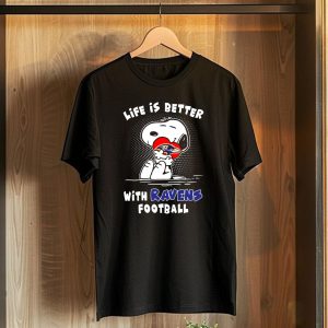 Life Is Better With Ravens Football Snoopy Hugging Baltimore Ravens T-Shirt