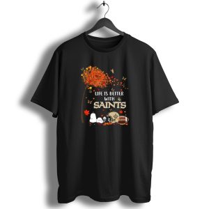 Life Is Better With Saints Autumn Leaves Football And Helmet T Shirt