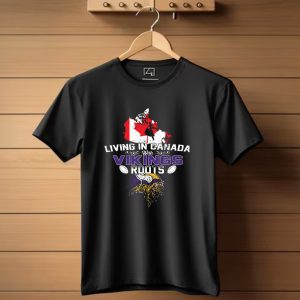 Living In Canada With Vikings Roots Map And Horned Helmet T Shirt