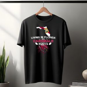 Living In Florida With Nfl Arizona Cardinals Roots And Florida State Map T-Shirt