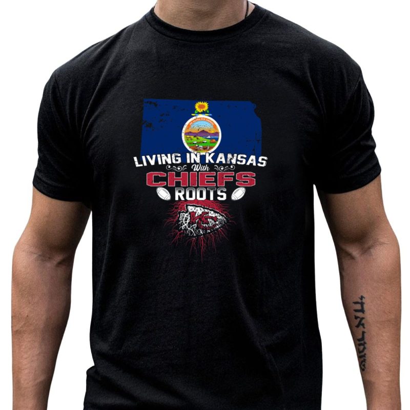 Living In Kansas With Chiefs Roots Kansas State Map Football Heritage T Shirt T Shirt 1 1