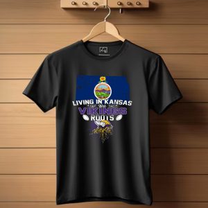 Living In Kansas With Vikings Roots State Seal Horned Helmet Football Connection T Shirt