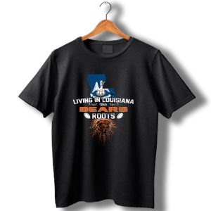 Living In Louisiana With Chicago Bears Roots Pelican Map Football Emblem T Shirt