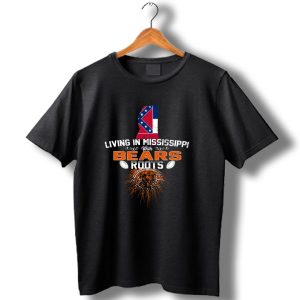 Living In Mississippi With Chicago Bears Roots Mississippi Flag Bear Logo Roots T Shirt