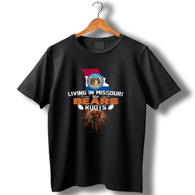 Living In Missouri With Chicago Bears Roots Missouri Flag Map Football T Shirt 1 T Shirt 1