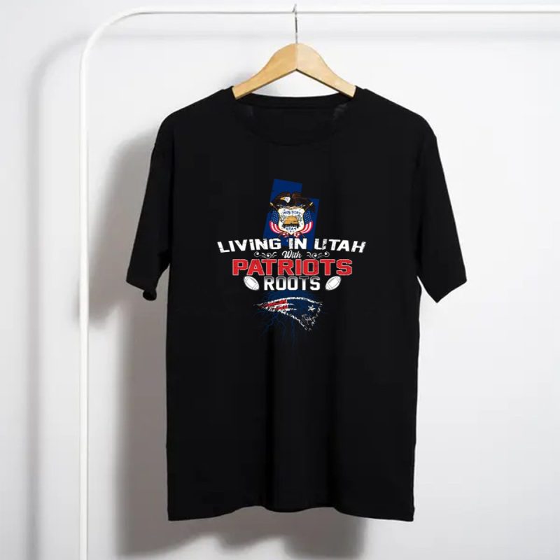 Living In Utah With New England Patriots Roots Utah State Flag And Football T Shirt T Shirt 1