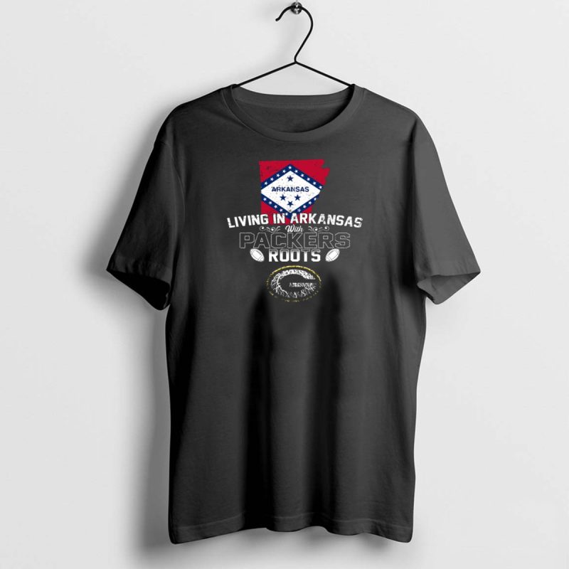 Living In Arkansas Arkansas Flag With Packers Roots Football Graphics T Shirt 1 1 T Shirt 1 1