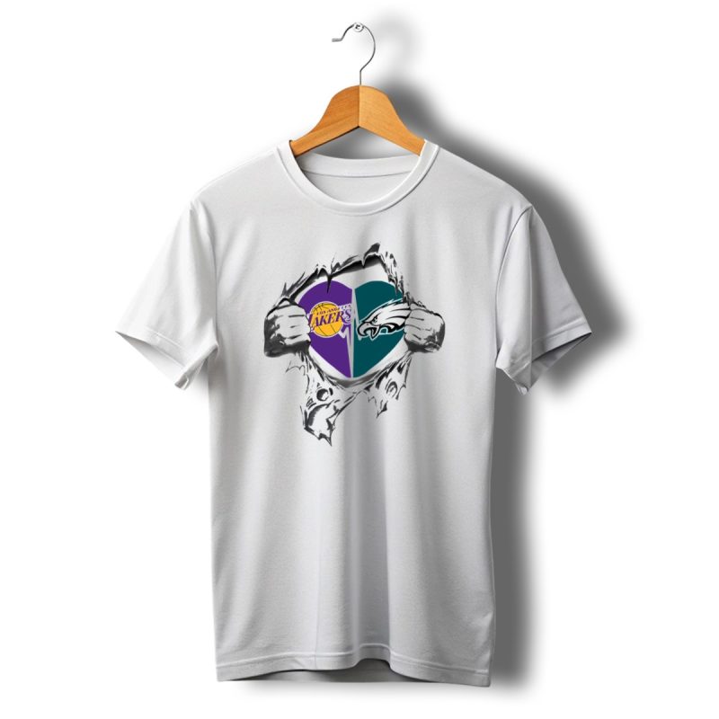 Los Angeles Lakers Philadelphia Eagles Heart Torn Open T Shirt T Shirt 1 1