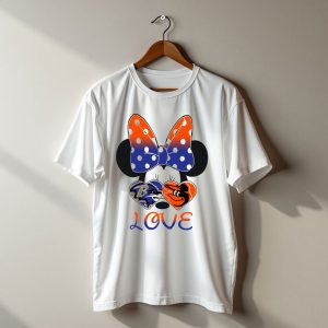 Love Baltimore Ravens Orioles Minnie Mouse Bow T-Shirt