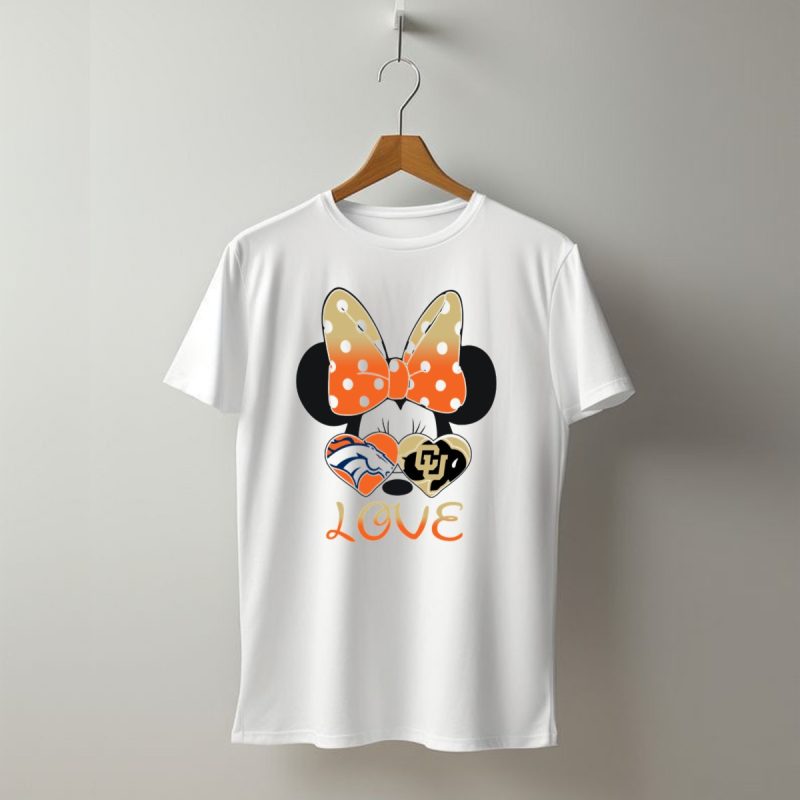 Love Minnie Mouse Orange Bow Denver Broncos University Of Colorado Buffaloes Hearts T Shirt 1 T Shirt 1
