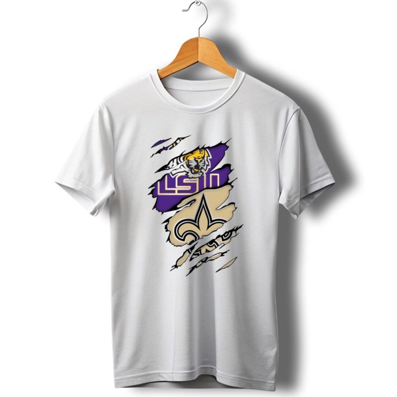 Lsu Tigers New Orleans Saints Fleur De Lis Torn T Shirt 1 T Shirt 1