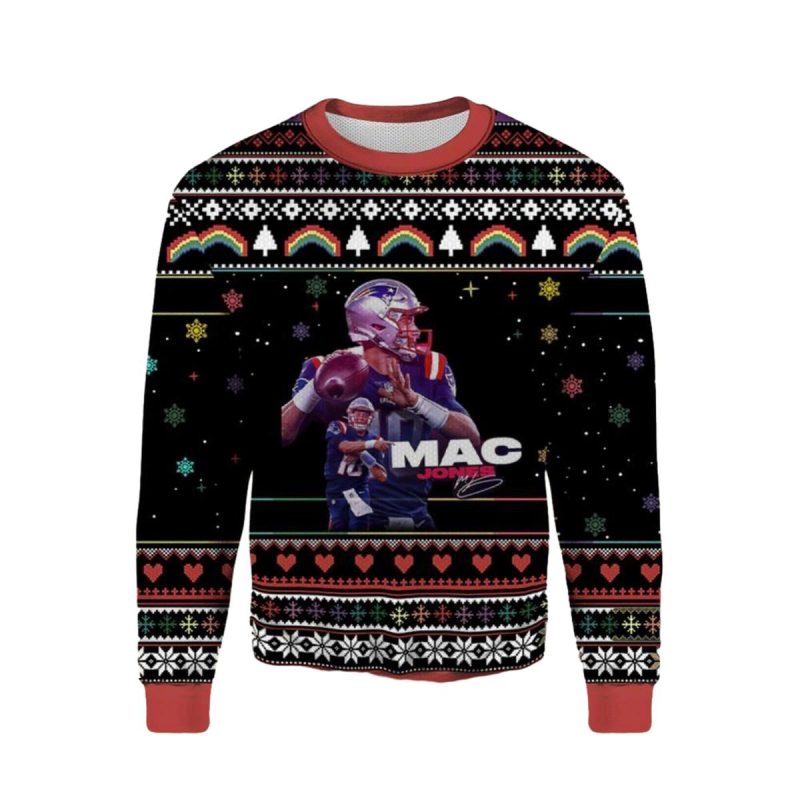 Mac Jones Patriots Christmas Gifts 2025 Ugly Sweater 1