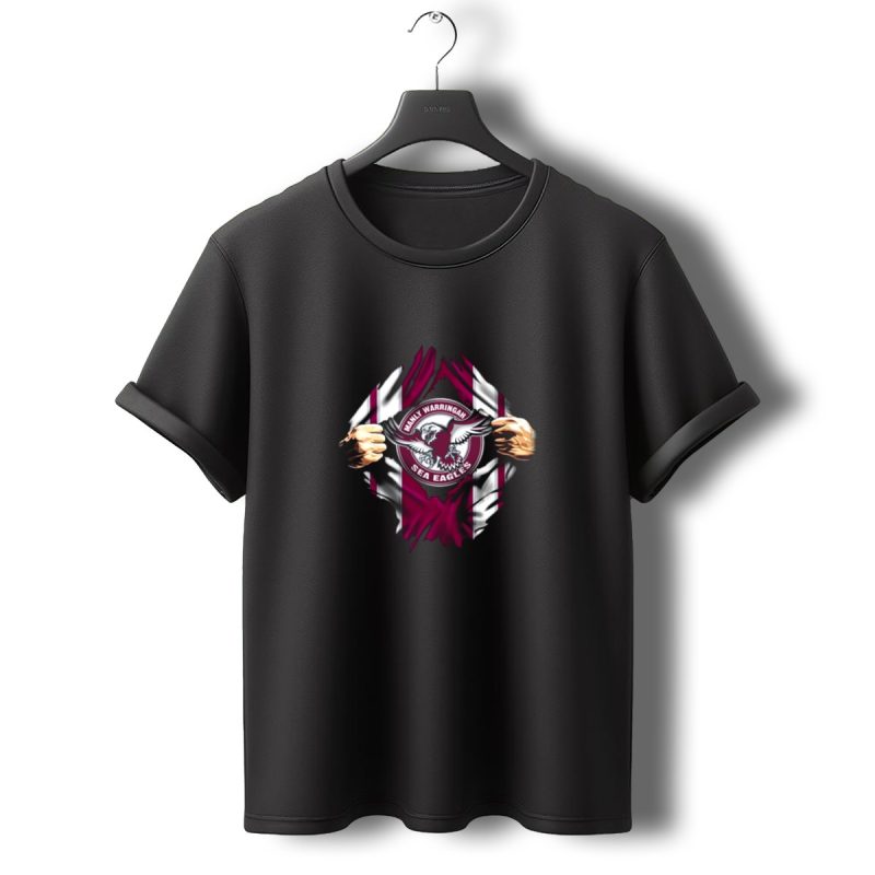 Manly Warringah Sea Eagles Emblem Torn Flag T Shirt T Shirt 0 1
