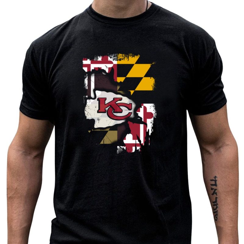 Maryland Flag With Kc Chiefs Logo Background T Shirt T Shirt 1 1
