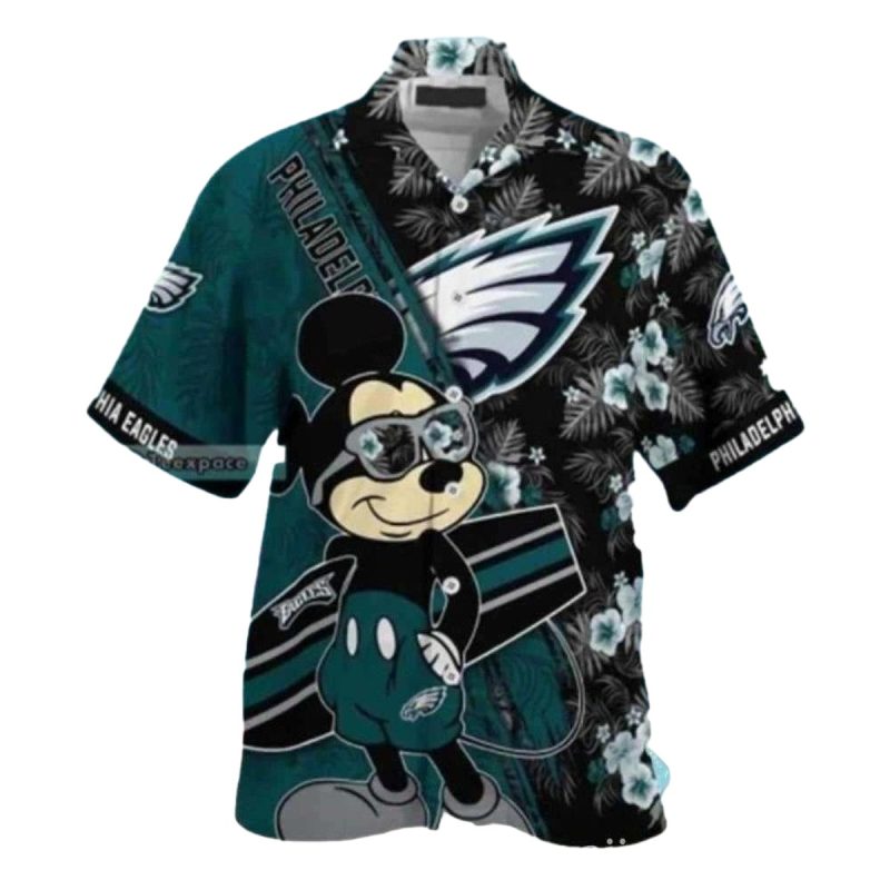 Mascot Mania Midnight Black Philadelphia Eagles Mickey Mouse Hawaiian Shirt 1