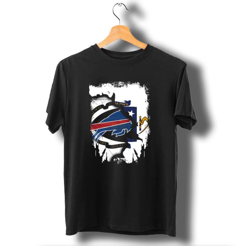 Massachusetts And Buffalo Bills Torn Flag Fusion T Shirt 1 T Shirt 1