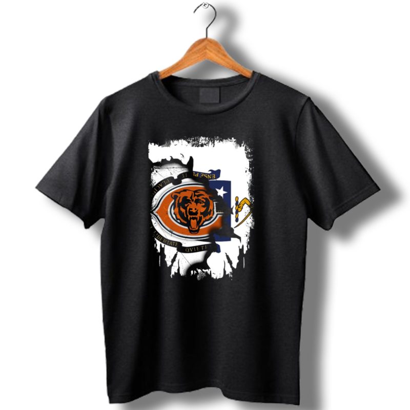 Massachusetts Flag With Chicago Bears Logo Fusion T Shirt 1 T Shirt 1