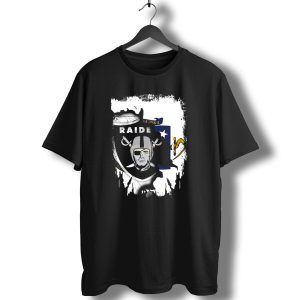 Massachusetts State Flag And Raiders Logo Fusion T-Shirt