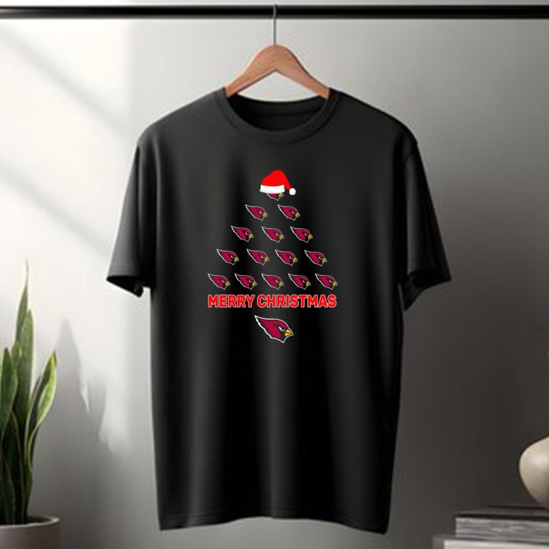 Merry Christmas Arizona Cardinals Fans Tree With Santa Hat T Shirt 1 T Shirt 1
