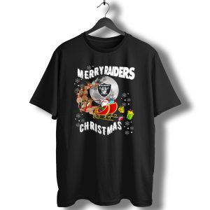 Merry Raiders Christmas Santa Sleigh Snowflakes Reindeer Presents T-Shirt
