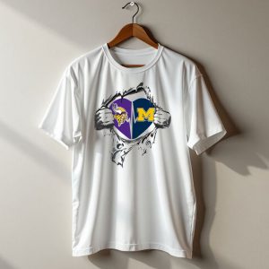 Michigan Wolverines Minnesota Vikings Heartbeat Logo Fusion T Shirt