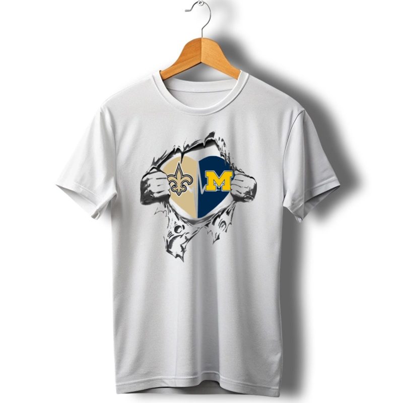 Michigan Wolverines New Orleans Saints Heartbeat Fusion T Shirt 1 T Shirt 1