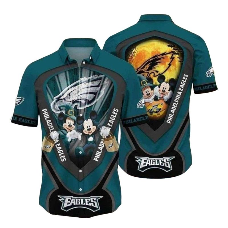 Mickey Halloween Philadelphia Eagles Animated Fun In The Sun Tropical Hawaiian Shirt 1