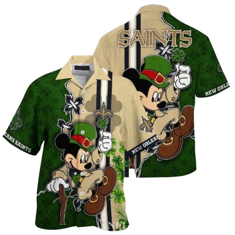 Mickey Mouse St Patricks Day New Orleans Saints Hawaiian Shirt 1