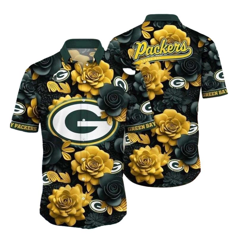 Midnight Bloom Green Bay Packers Floral Hawaiian Shirt 1