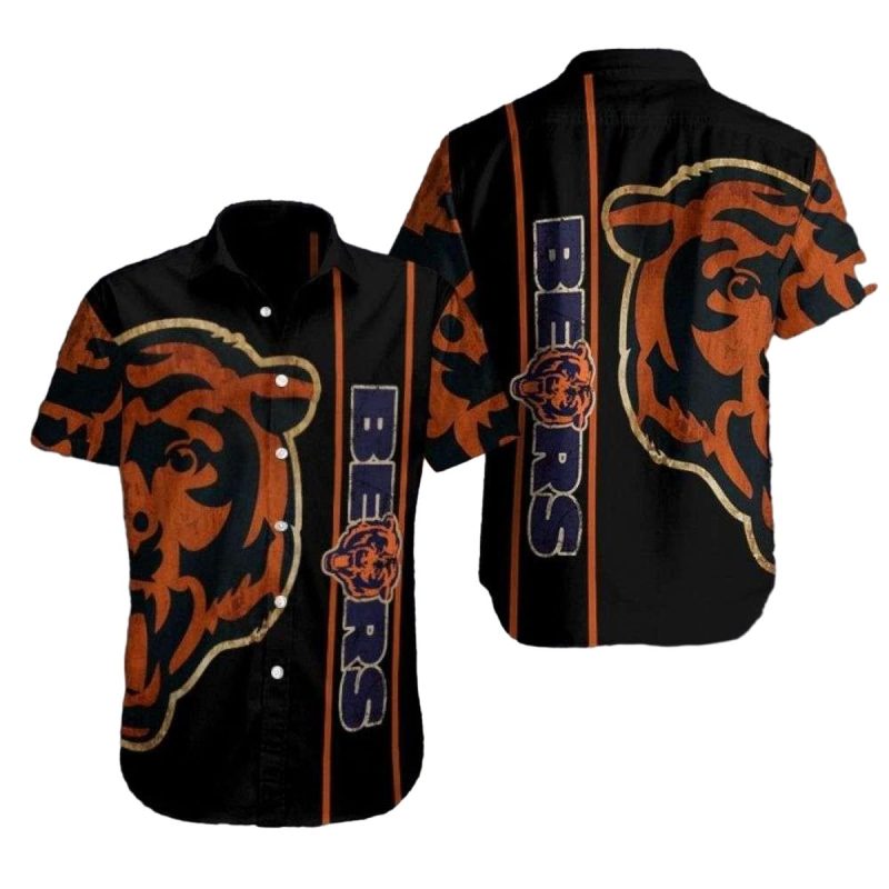 Midnight Mascot Chicago Bears Bold Stripe Hawaiian Shirt 1