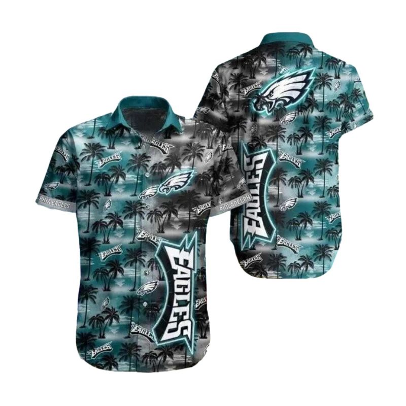 Midnight Palm Tree Silhouette Philadelphia Eagles Hawaiian Shirt 1