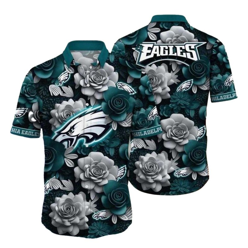 Midnight Rose Philadelphia Eagles Crest Hawaiian Shirt 1
