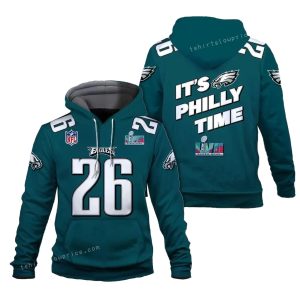Miles Sanders 26 It Is Philly Time Philadelphia Eagles SB Champion 2023 All Over Print Hoodie