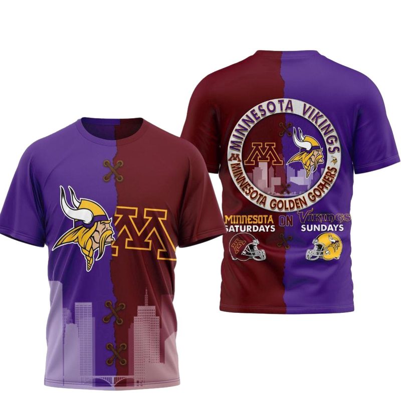 Minnesota Saturdays Vikings Sundays Aop T Shirt 1