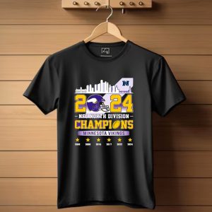 Minnesota Vikings 2024 Nfc North Division Champions Skyline Football Helmet Logo Stars T Shirt