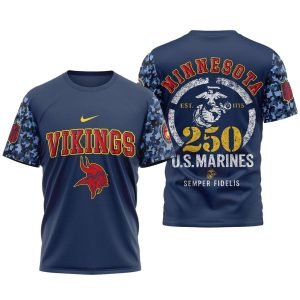 Minnesota Vikings 250th Anniversary Of The United States Marine Corps AOP T Shirt