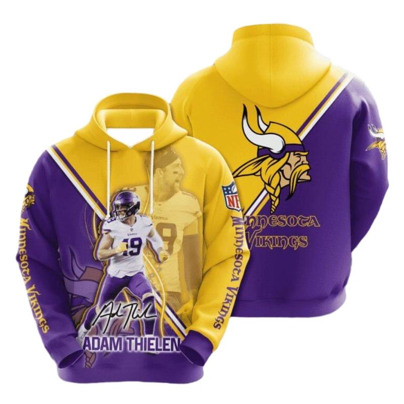 Minnesota Vikings Adam Thielen 19 Signature Gold And Purple Aop Hoodie 1