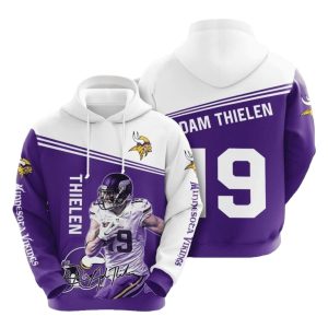 Minnesota Vikings Adam Thielen 19 Signature Purple White AOP Hoodie