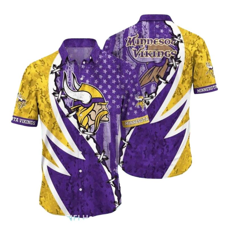 Minnesota Vikings American Flag Bold Design Hawaiian Shirt 1