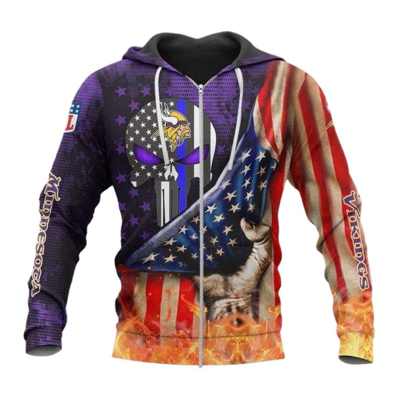 Minnesota Vikings American Flag Punisher Aop Hoodie 1