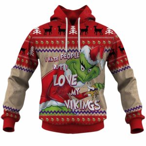 Minnesota Vikings And Grinch Christmas AOP Hoodie