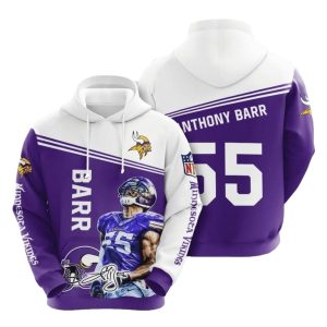 Minnesota Vikings Anthony Barr 55 Signature Purple White AOP Hoodie