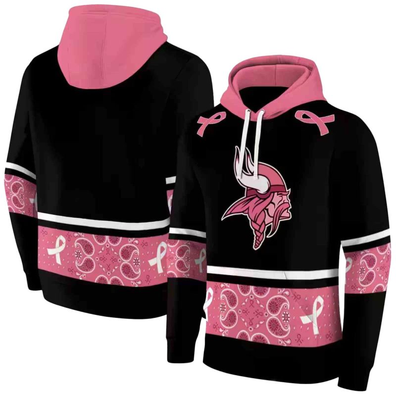 Minnesota Vikings Awareness Ribbon Black Pink Aop Hoodie 1