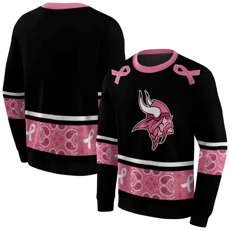 Minnesota Vikings Awareness Ribbon Black Pink Aop Sweatshirt 1